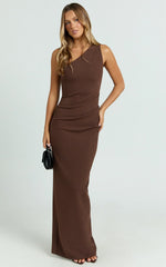 One Shoulder Maxi Dress In Chocolate
