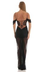 Mesh Corset Maxi Dress In Black