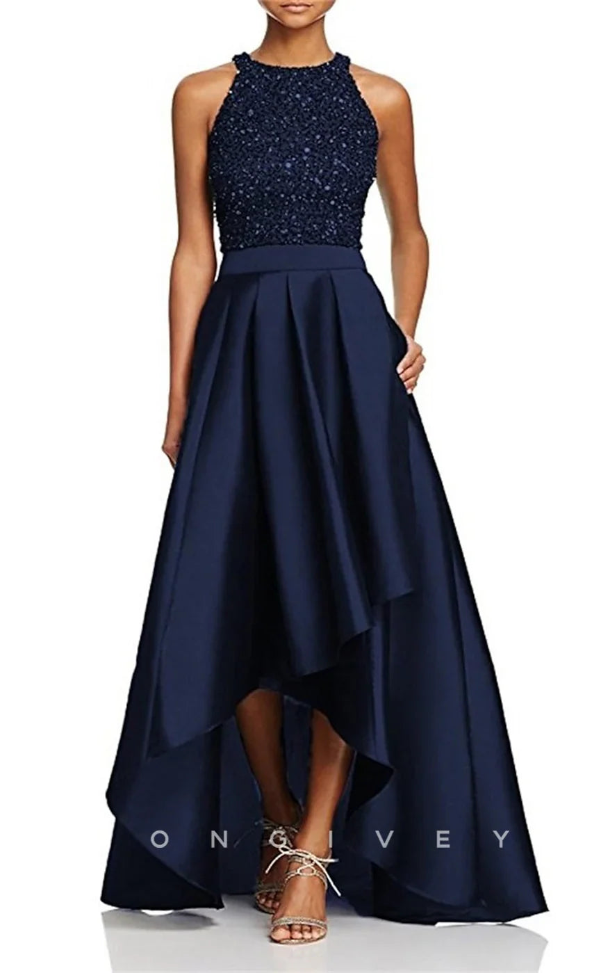 HM204 - A-Line Round Sleeveless Beaded Mother of the Bride Dress