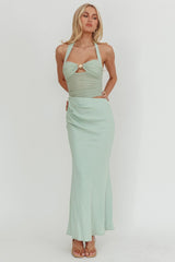 Sandy Shell Buckle Halter Maxi Dress Sage