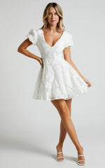 Puff Sleeve Dress In White