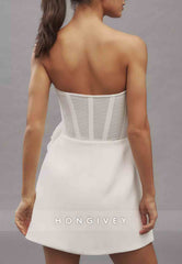 White Strapless Sweetheart Mini Homecoming Dresses with Appliqued Flowers