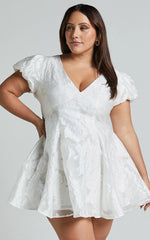 Puff Sleeve Dress In White