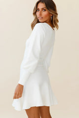 Montmarte Lantern Sleeve Fluted Hem Dress White