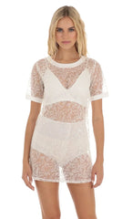 Glitter Three Piece Dress Set In White