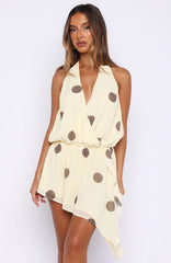 Time Of My Life Halter Mini Dress Cream/Choc Polka Dot