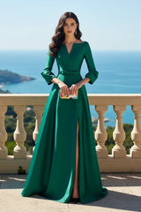 HM188 - A-Line Empire Belt With Side Slit 3/4 Sleeves Mother of the Bride Dress