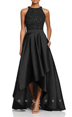 HM204 - A-Line Round Sleeveless Beaded Mother of the Bride Dress