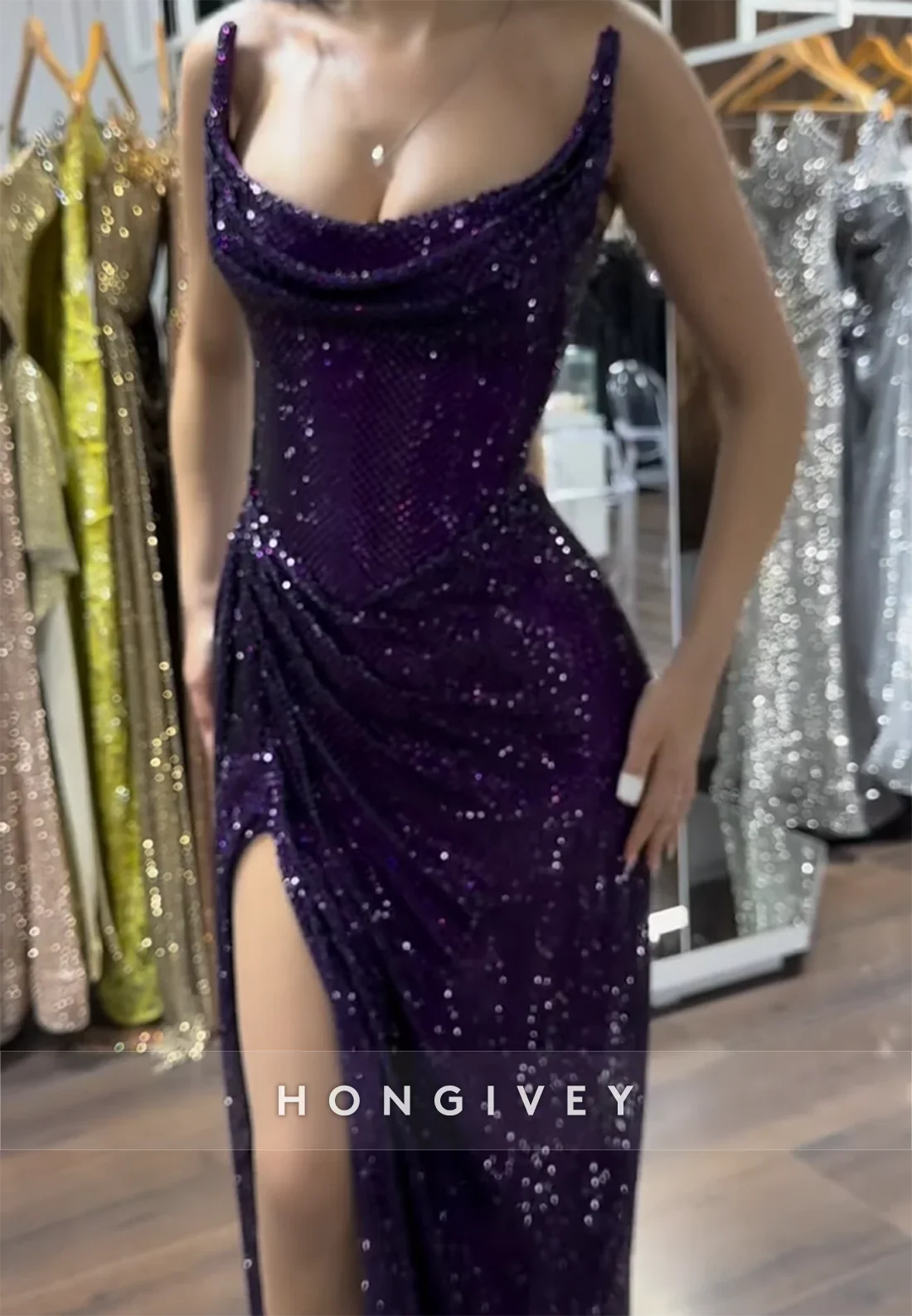 Sheath Floor-Length Glitter Evening Gown Strapless Pleated Prom Dresses