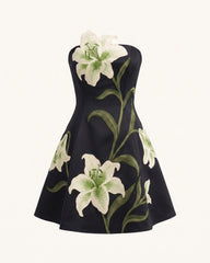 Lily Floral Print Strapless A-Line Mini Dress - Black