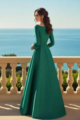HM188 - A-Line Empire Belt With Side Slit 3/4 Sleeves Mother of the Bride Dress