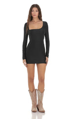Asymmetrical Neckline Bodycon Dress In Black