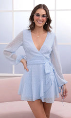 Ruffle Wrap Dress In Baby Blue