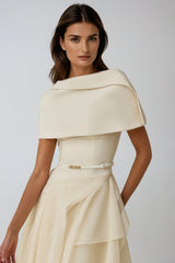 Deividas Two Piece Shawl Ruffle Midi Dress