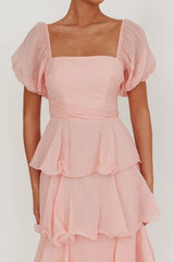 Giavana Puff Sleeve Layered Maxi Dress Baby Pink