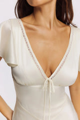 Ivory Real Silk V-Neck Midi Tea Dress