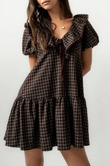 Tony Gingham Baby Doll Dress in Brown FINAL SALE