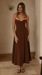 Janessa Strapless Midi Dress - Chocolate
