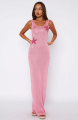 Marine Mist Sequin Knit Maxi Dress Pink