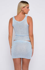 My Little Secret Sequin Knit Mini Skirt Ice Blue