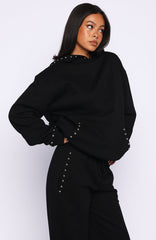 Glow Your Own Way Studded Oversized Hoodie Black