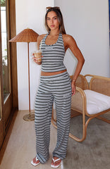 Looking Back Wide Leg Pants Grey Stripe