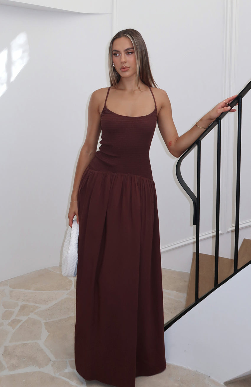 Too Many Questions Maxi Dress Chocolate